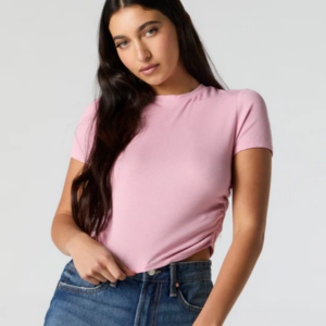 Mauve Cropped Ribbed Side Cinched T-Shirt